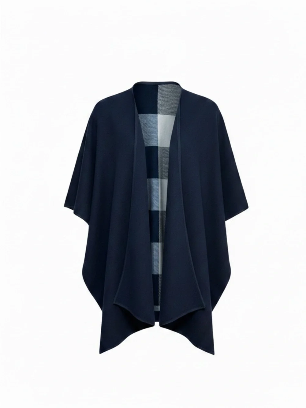 Woolrich Reversible Navy White Buffalo Plaid Poncho Wrap Size One Size